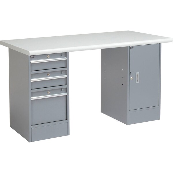 Global Industrial 72 x 30 Pedestal Workbench 3 Drawers & 1 Cabinet, Laminate Safety Edge Gray 607649 - main
